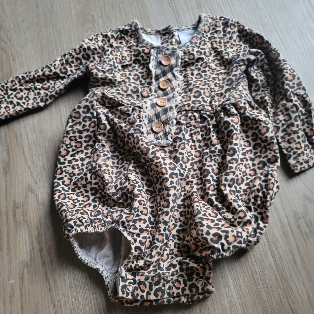 Swoon Baby Romper Girls 18-24M Brown Leopard Print Long Sleeve Bubble SBF2315